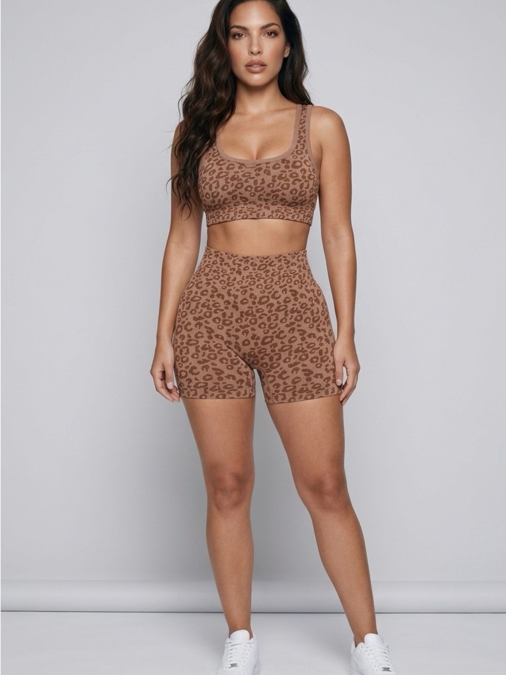 Leopard Print Seamless Active Crop & Bike Short Set